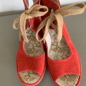 Fly London Red Suede Tie Up Mary Jane Platform Wedge Size 39